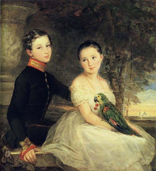 unknow artist Children with Parrot